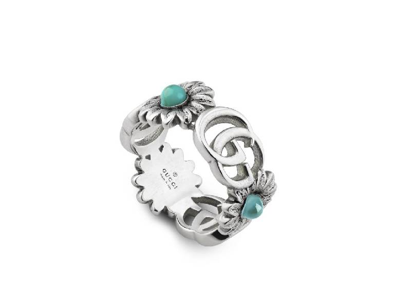 ANELLO IN ARGENTO CON FIORI E DOPPIA G GGMARMONT GUCCI YBC5273940010